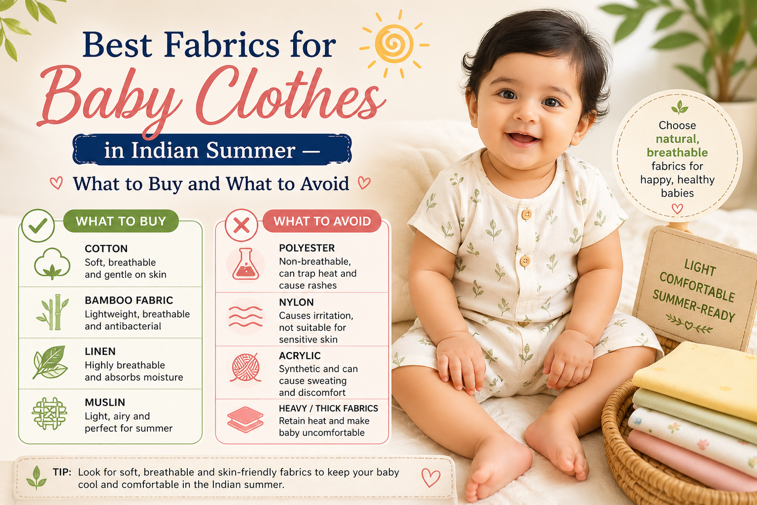 Best Fabrics for Baby Clothes in Indian Summer — What to Buy and What to Avoid