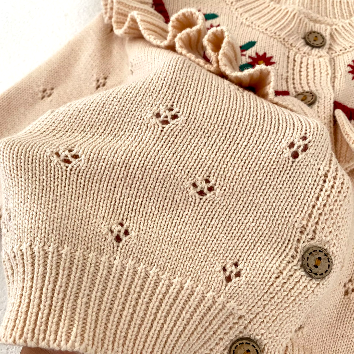 Knit Cardigan for babies - Embroidery & Ruffled Details