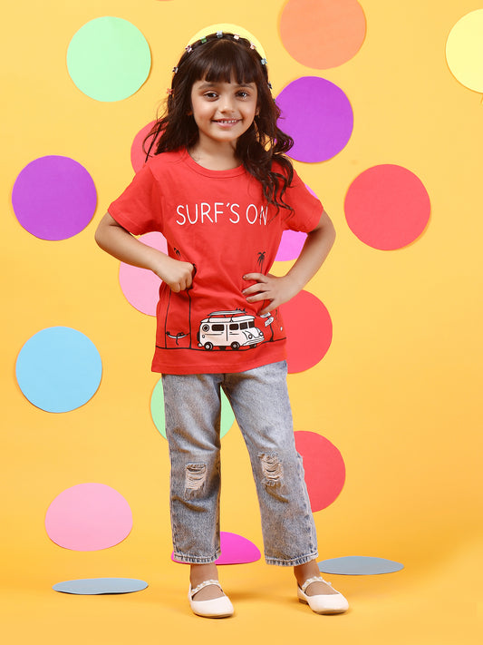 100% Cotton Short Sleeve Round Neck Red T Shirt