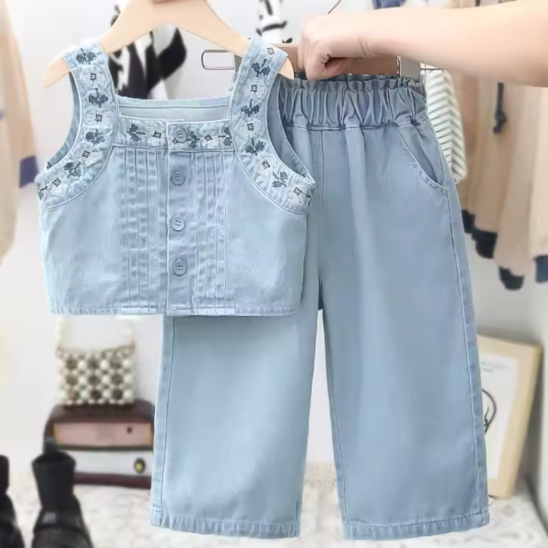 Premium Sleeveless Denim Set for Girls- Pieces