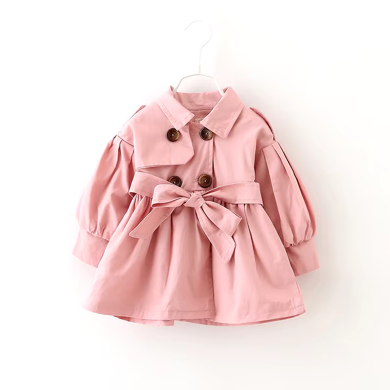 Chic Pink Baby Girls’ Coat with Belt - Cozy Spring & Autumn Style
