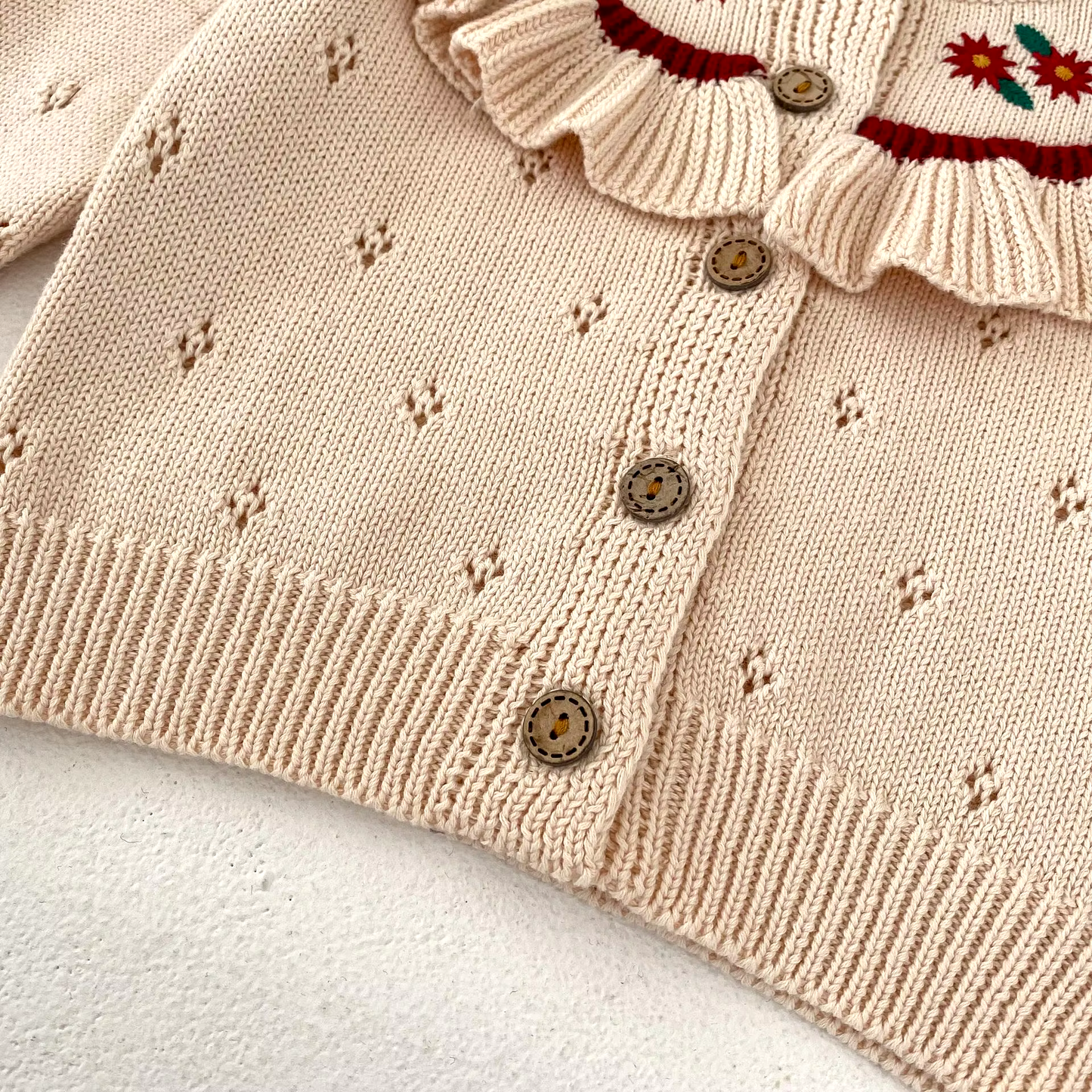 Knit Cardigan for babies - Embroidery & Ruffled Details