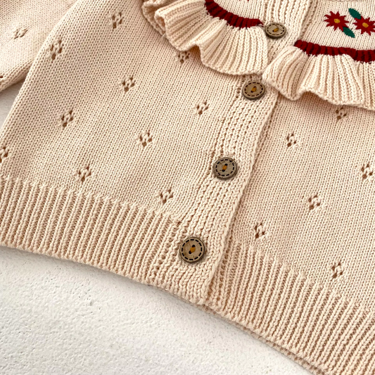 Knit Cardigan for babies - Embroidery & Ruffled Details