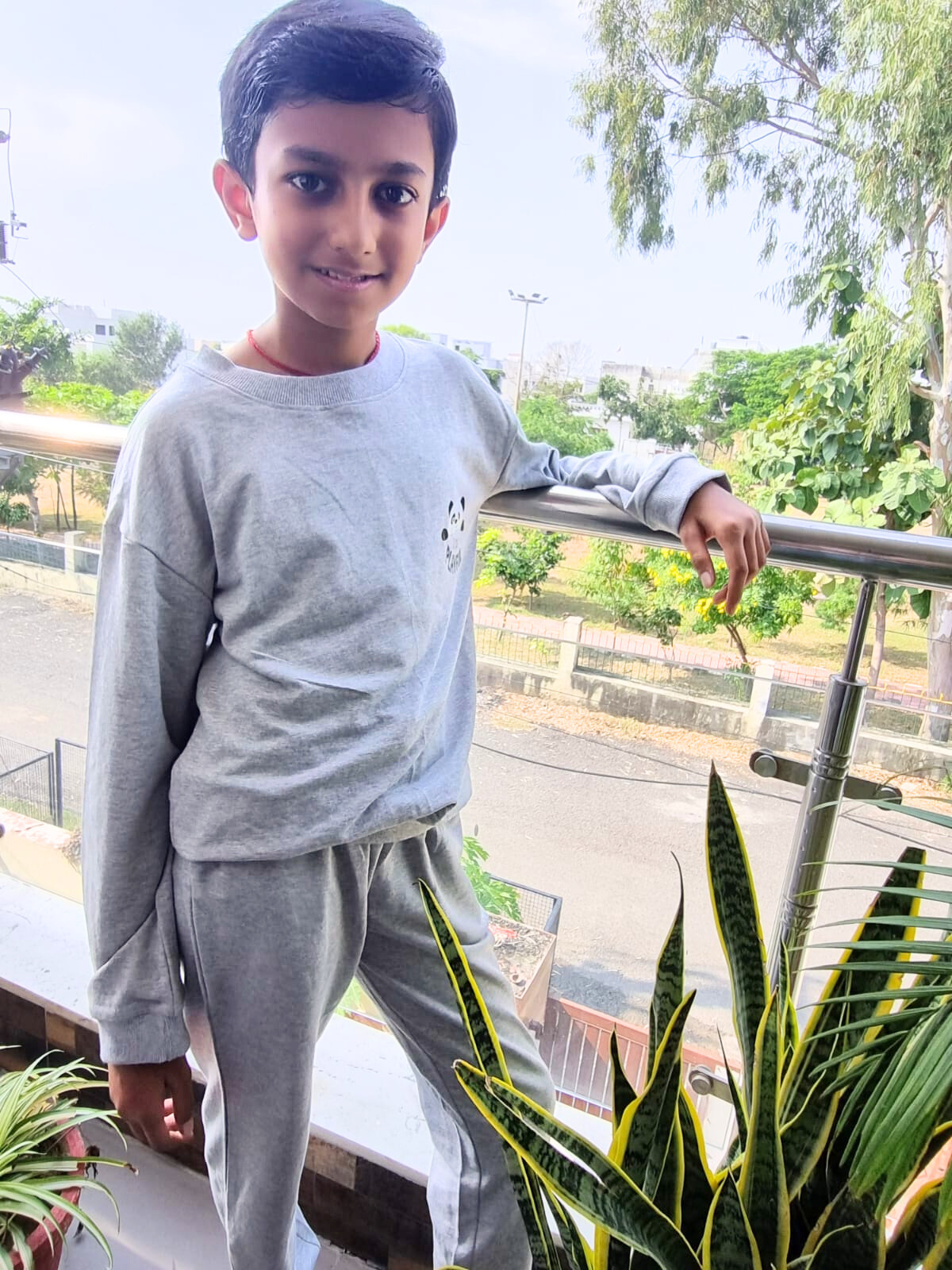 Kids Autumn Co-Ord Set - Grey with Panda Design