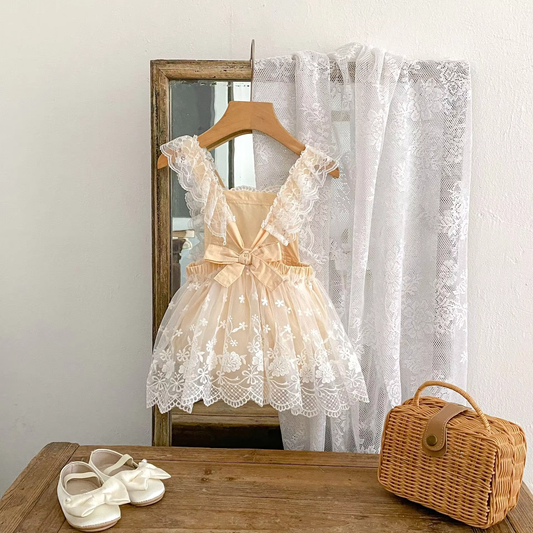 Net Laced Baby Rompers for Summer Parties