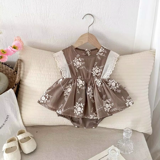 Embroidered  Sleeveless Baby Romper