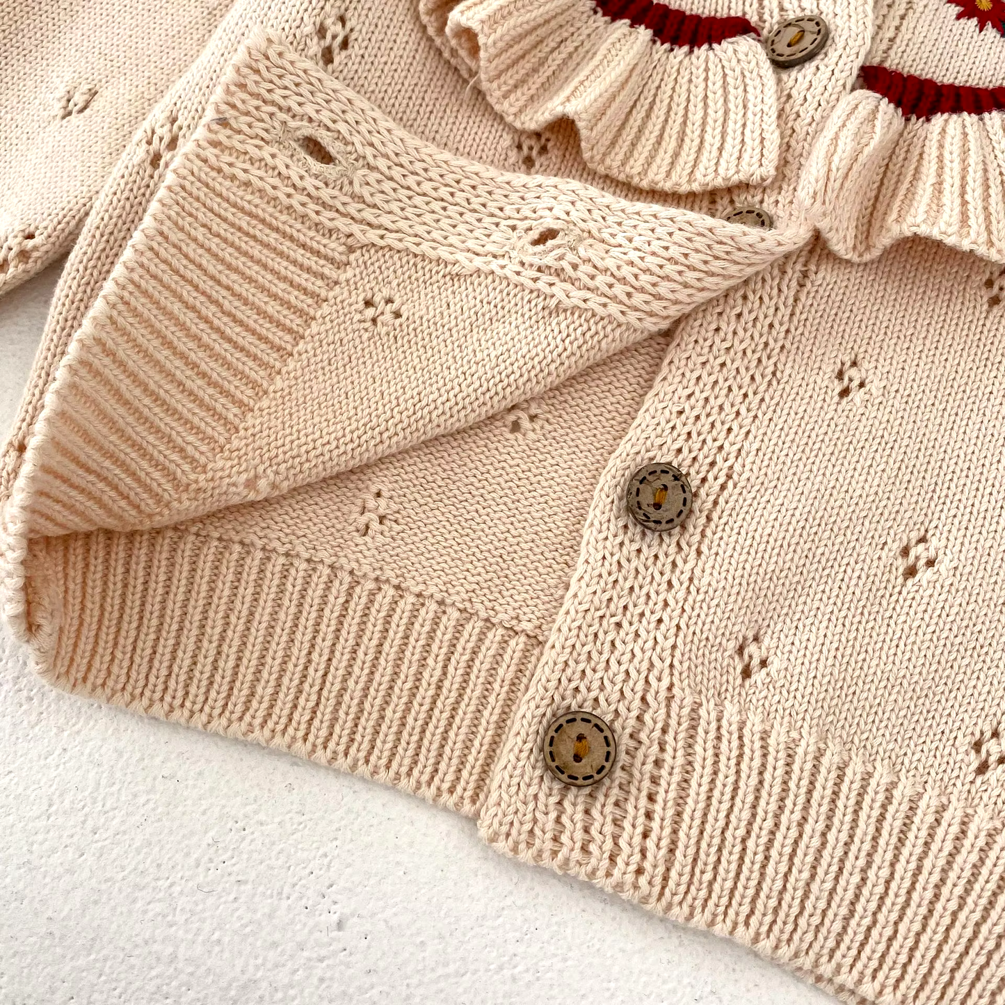 Knit Cardigan for babies - Embroidery & Ruffled Details