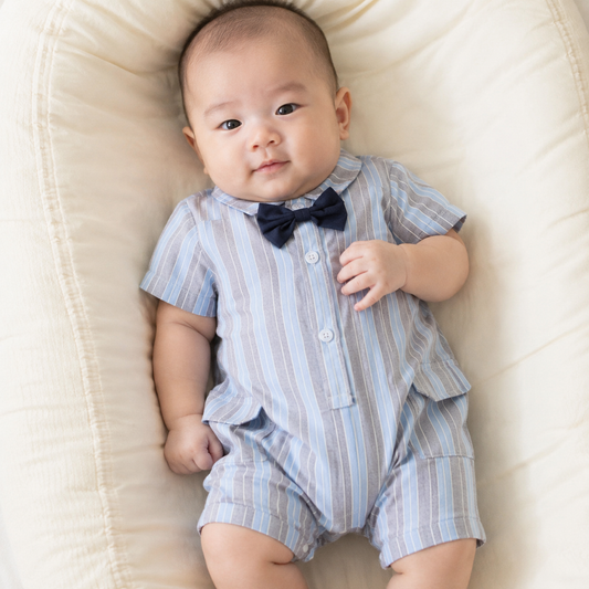 Little Sir Striped Bow-Tie Romper