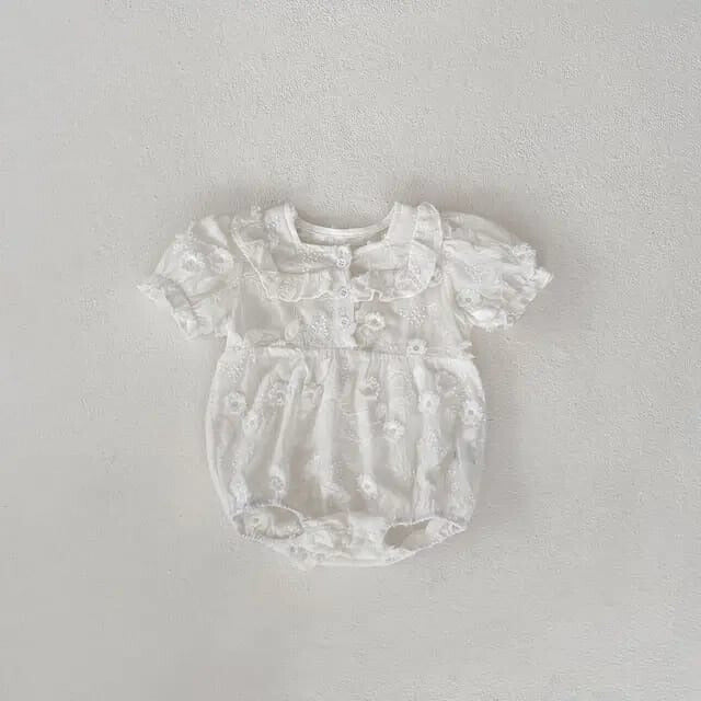 Elegant Cotton Baby Romper with Cut Flower Embroidery