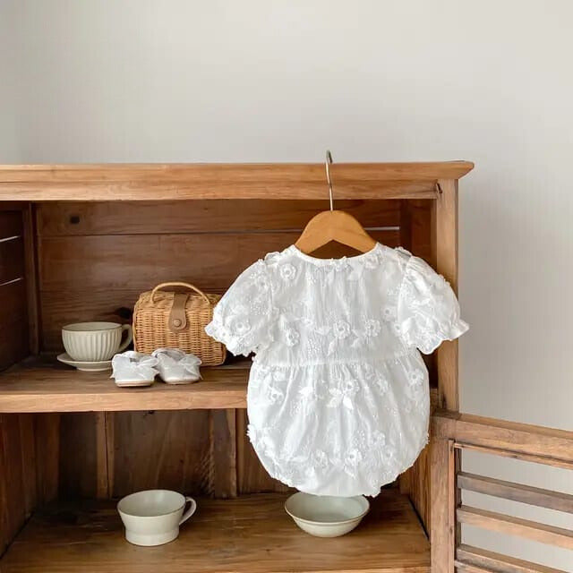 Elegant Cotton Baby Romper with Cut Flower Embroidery