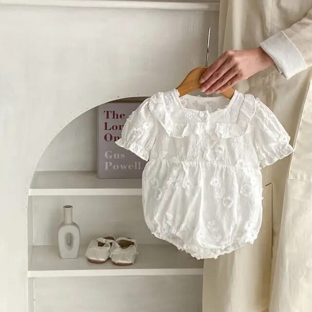Elegant Cotton Baby Romper with Cut Flower Embroidery
