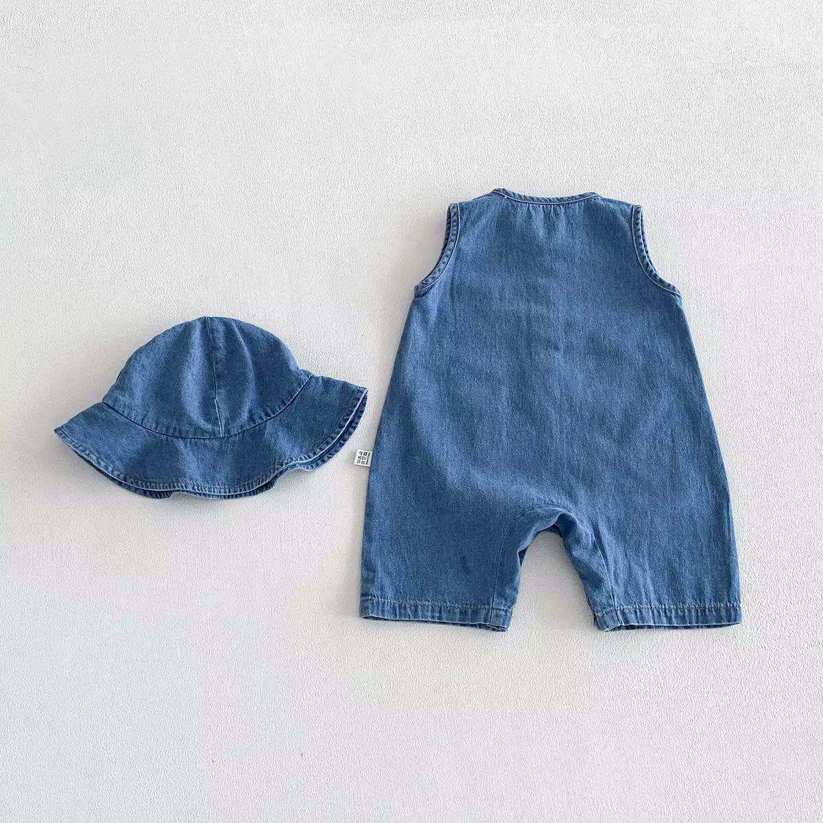Little Maverick Denim Romper & Bucket Hat Set
