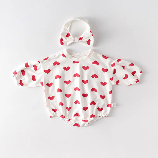 Winter Baby Girl Romper with Headband– Love themed