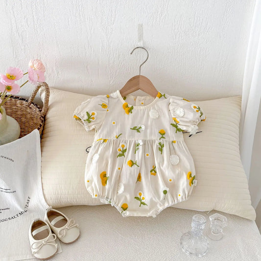 Fine Cotton Floral Embroidered Baby Romper