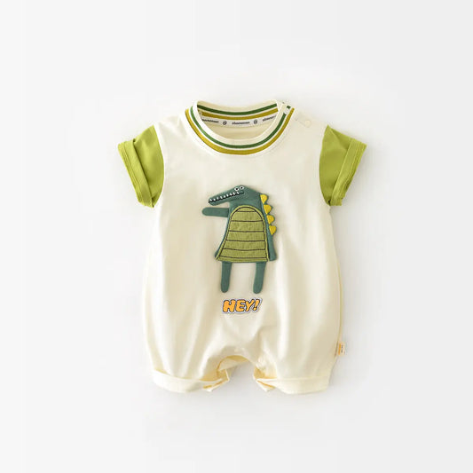 Summer Crocodile Romper: Cotton Infant Short Sleeve
