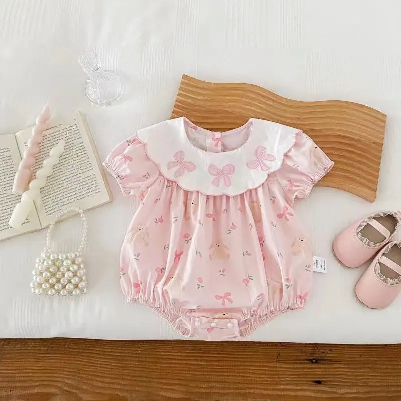 Pastel Pink Baby Romper - Bow Patch Romper