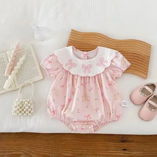 Pastel Pink Baby Romper - Bow Patch Romper