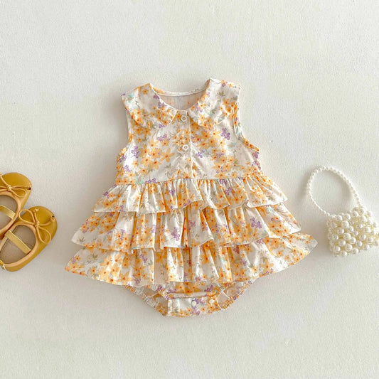 Layered Frill Baby Romper - Fine Cotton Printed Summer Dress
