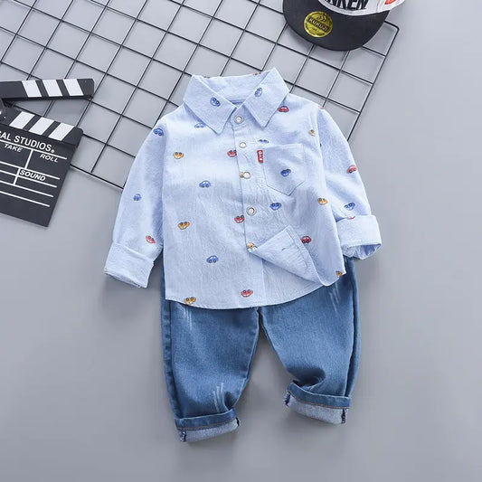 2-Piece Boys’ Clothing Set with Car Print- Blue