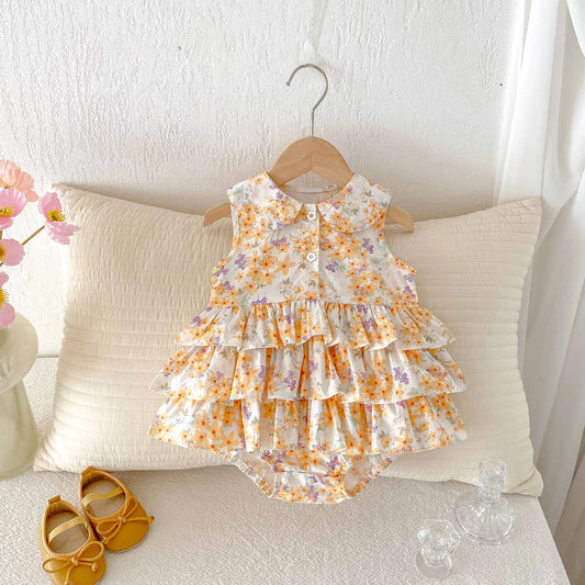 Layered Frill Baby Romper - Fine Cotton Printed Summer Dress