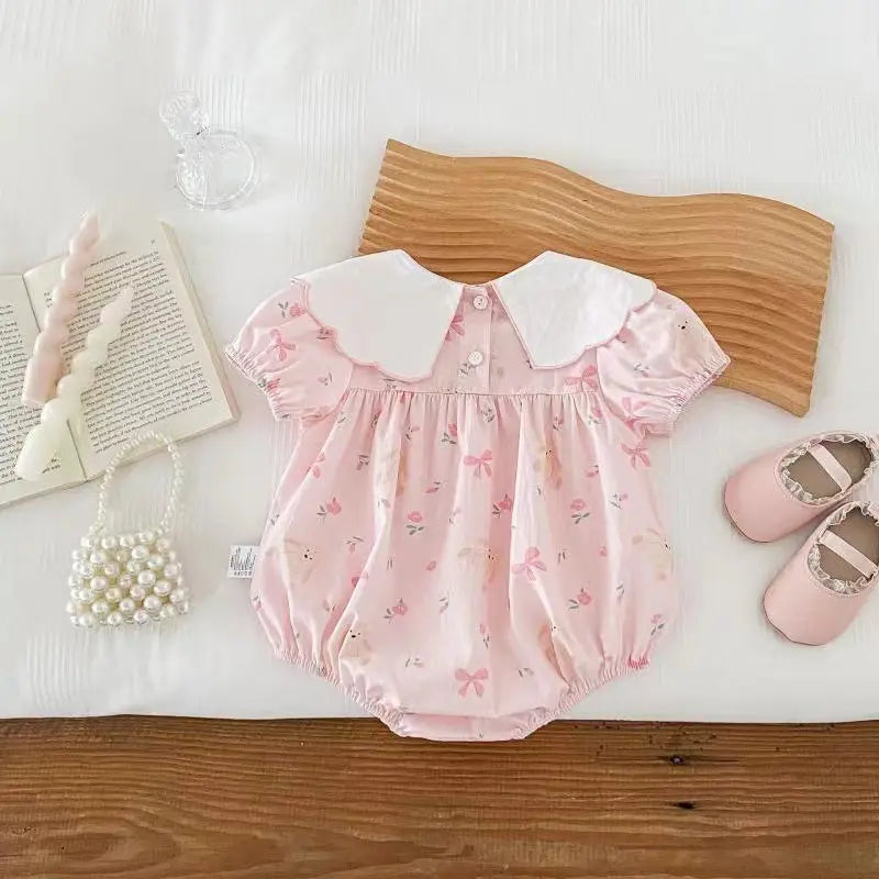 Pastel Pink Baby Romper - Bow Patch Romper