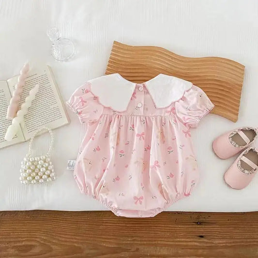 Pastel Pink Baby Romper - Bow Patch Romper
