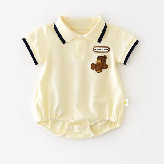 Adorable Collared Bear Romper for Baby Boys