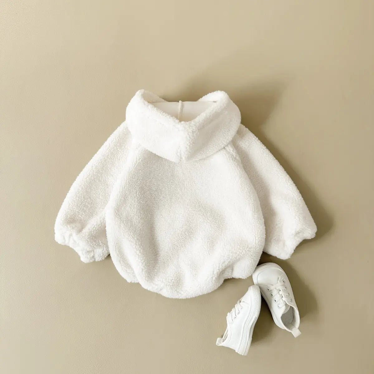 Lamb Wool Furry Hooded Bodysuit – Warm & Embroidered Winter Romper