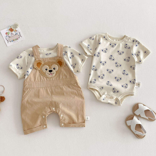 2-Piece Boys Cartoon Romper & Dungaree Set