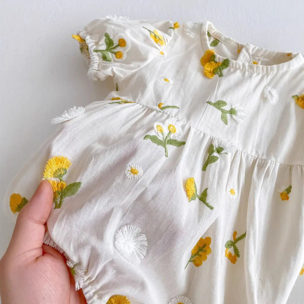Fine Cotton Floral Embroidered Baby Romper