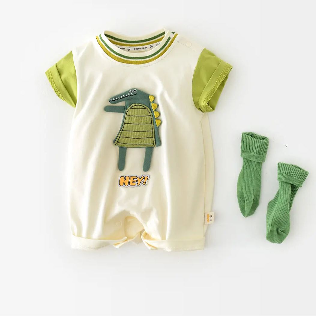 Summer Crocodile Romper: Cotton Infant Short Sleeve