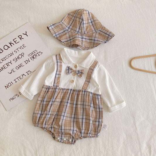 Baby outfit with checkered romper, shirt, and hat BY CrazyToes