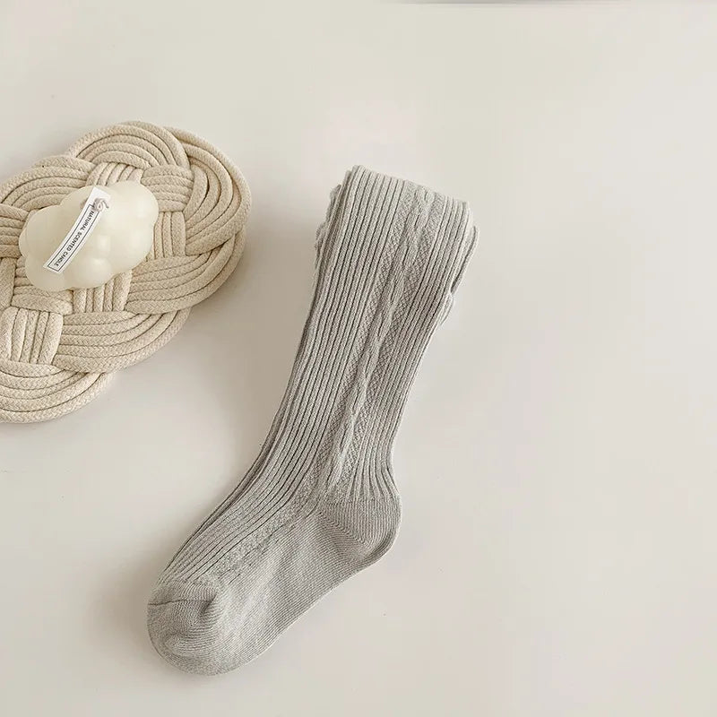 Premium Knitted Cotton Stockings/Tights for girls with cute bow - Grey
