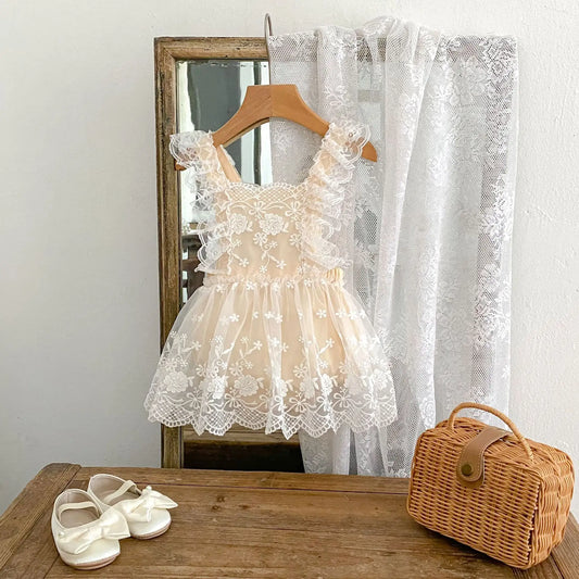 Net Laced Baby Rompers for Summer Parties