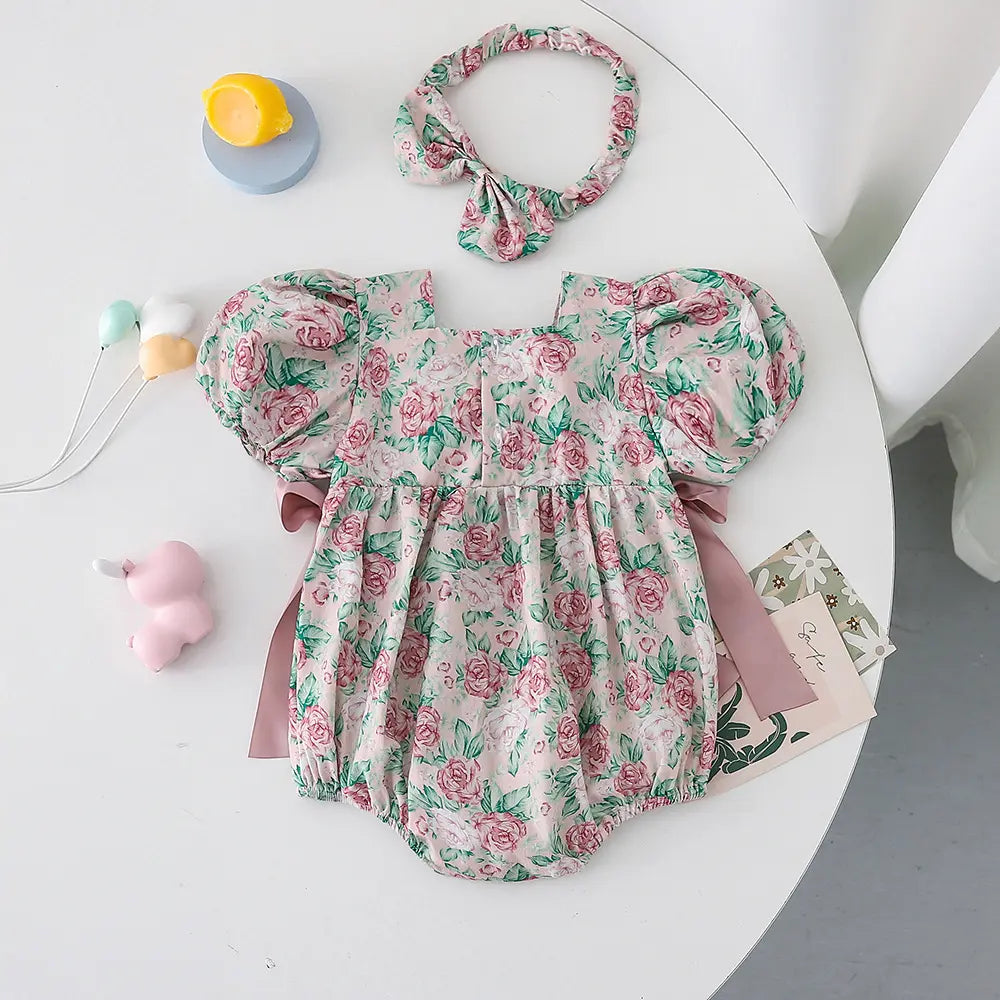Adorable Floral Romper with Bows for Baby Girls
