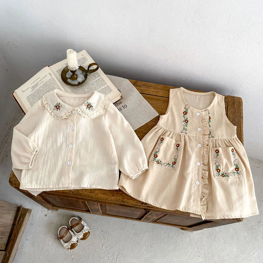 Fiona Autumn Baby Girl Embroidered Dress- 2-Piece Set