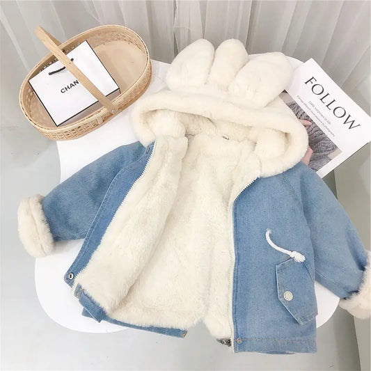 Winter Denim Jacket with Rabbit Ear Hood – Very Warm & Windproof