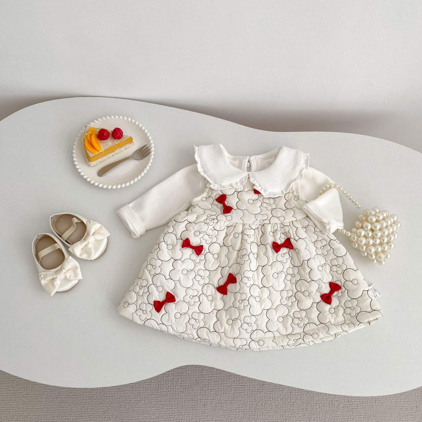 Winter Girls Plush Bow Dress | Quilted, Warm, Sleeveless & Fleece Lined