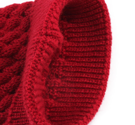 Thick Winter Baby Beanie Hats – Cable Knit with big Fur Pom-Pom