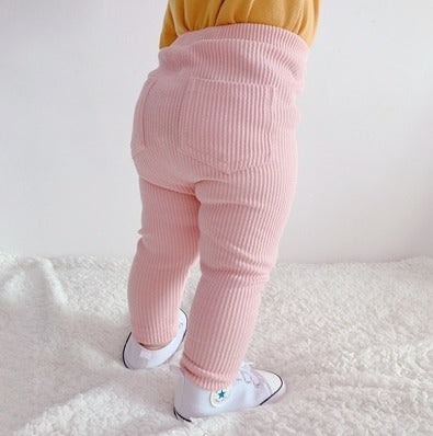 Breathable Cotton Ribbed Kids Pants – Elastic Leggings for Spring
