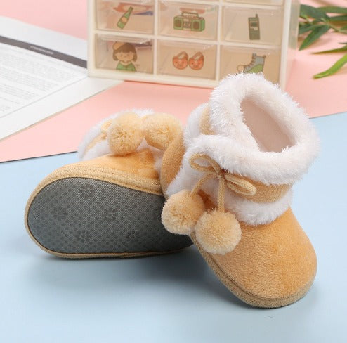 Warm Fur shoes for babies with Pom Pom