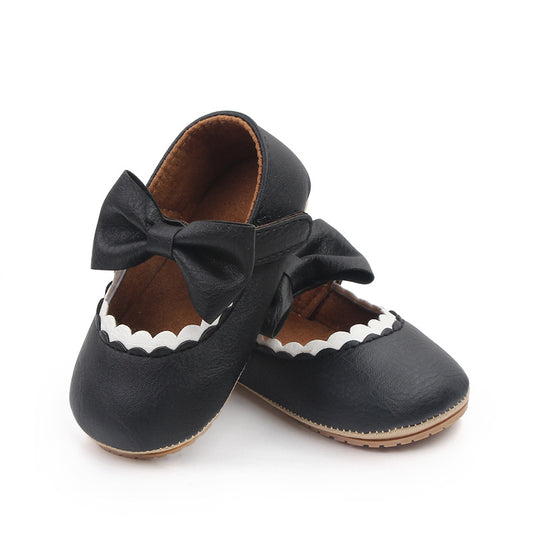 Faux Leather Baby Shoes with Bow- Anti-Skid & Comfy