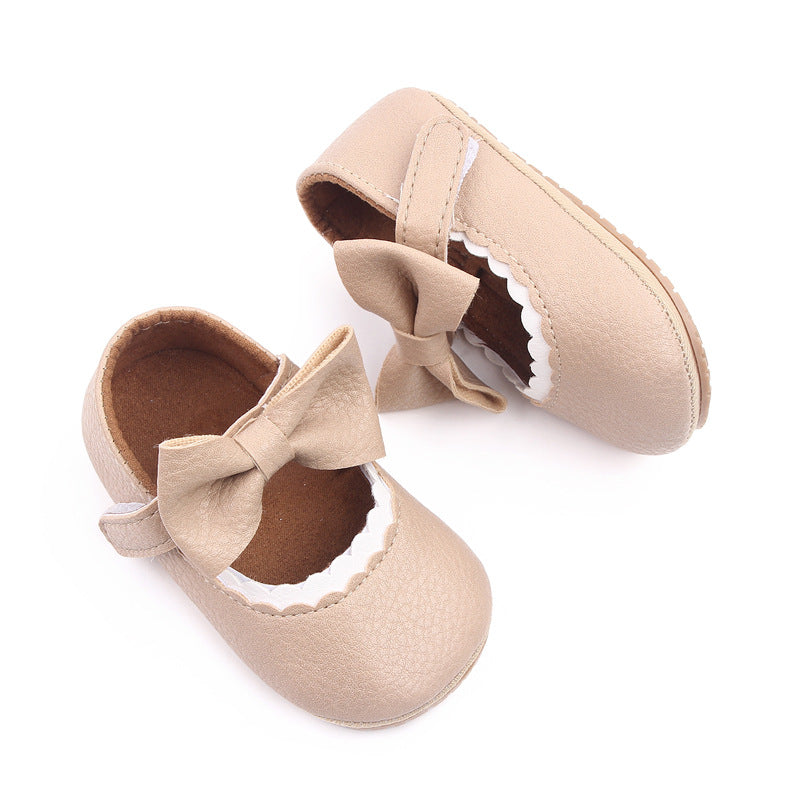 Faux Leather Baby Shoes with Bow- Anti-Skid & Comfy
