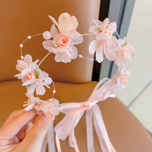 Delicate Rose Tiara Headband with Pearls for Baby Girls