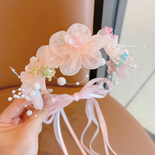 Delicate Flower Tiara Headband with Pearls for Baby Girls