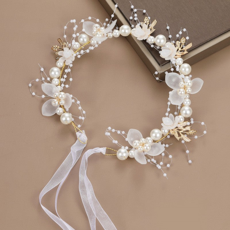 Flower Tiara Hairbands - White Pearls