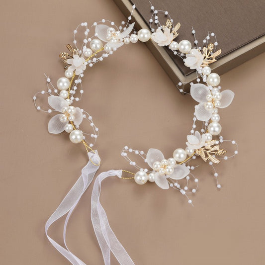 Flower Tiara Hairbands - White Pearls