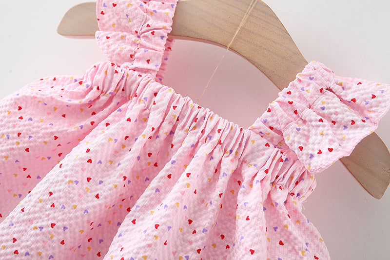 Baby Girls Heart Print Flutter Sleeve Top & Shorts Set