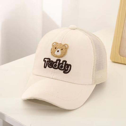 Teddy Bear Embroidered Kids Baseball Cap - Breathable Cotton Sun Protection