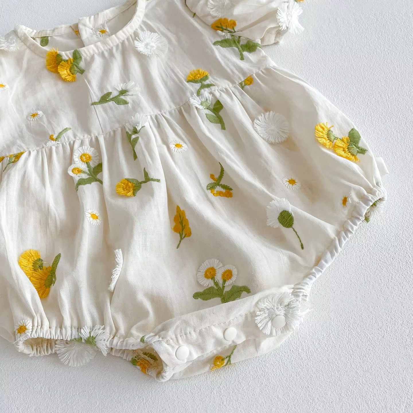 Fine Cotton Floral Embroidered Baby Romper